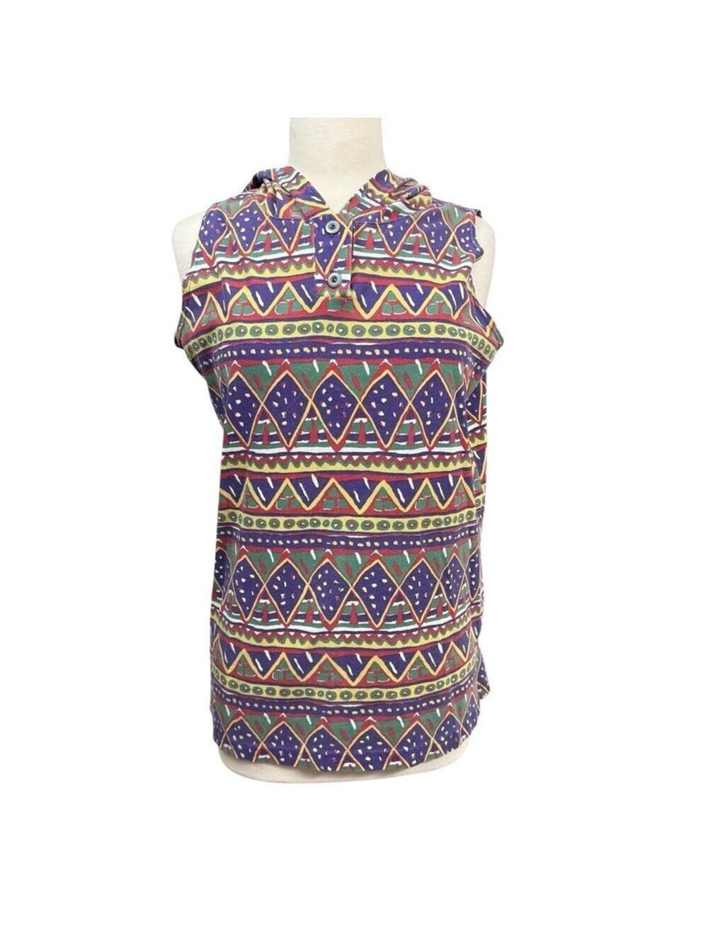 Vintage Carolina Colours Sleeveless Hoodie‎ Top Multi-color Size L